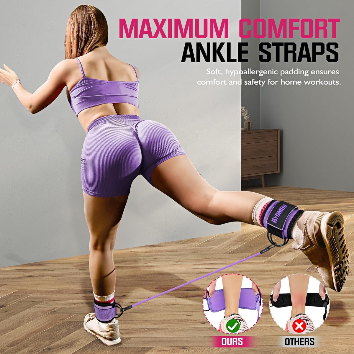 Resistance Bands with Cuffs, Ankle Straps for Glute & Leg Workouts